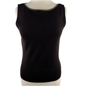 Dana Buchman LP Dark Brown Merino Wool Leather Trim Knit Shell Tank Top Fitted